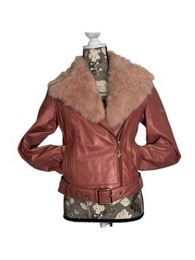 Vintage Baby Phat Moto Jacket Metallic Pink Leather + Pink Faux? Fur Collar Y2K